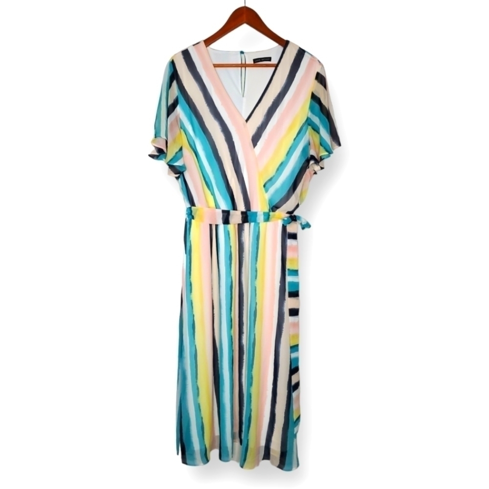 Lane Bryant Multi Color Stripe Surplice Midi Dress Plus Size 22/24 - Picture 2 of 11